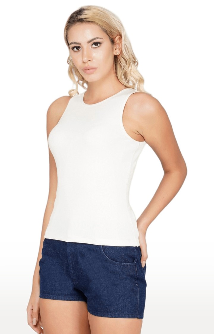 Women's White Solid Satin Tank Top