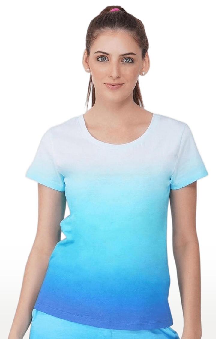 SLAY | Women's Blue Tie Dye Cotton Regular T-Shirts