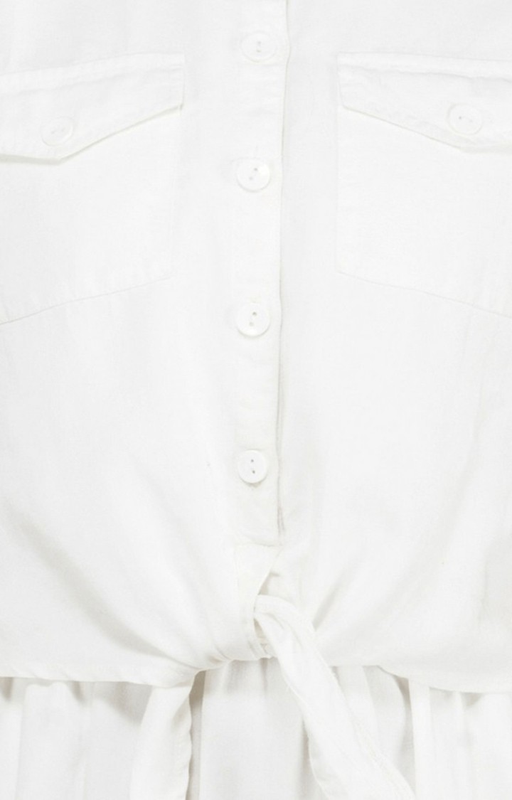 Women's White Solid Georgette Fit & Flare Dress