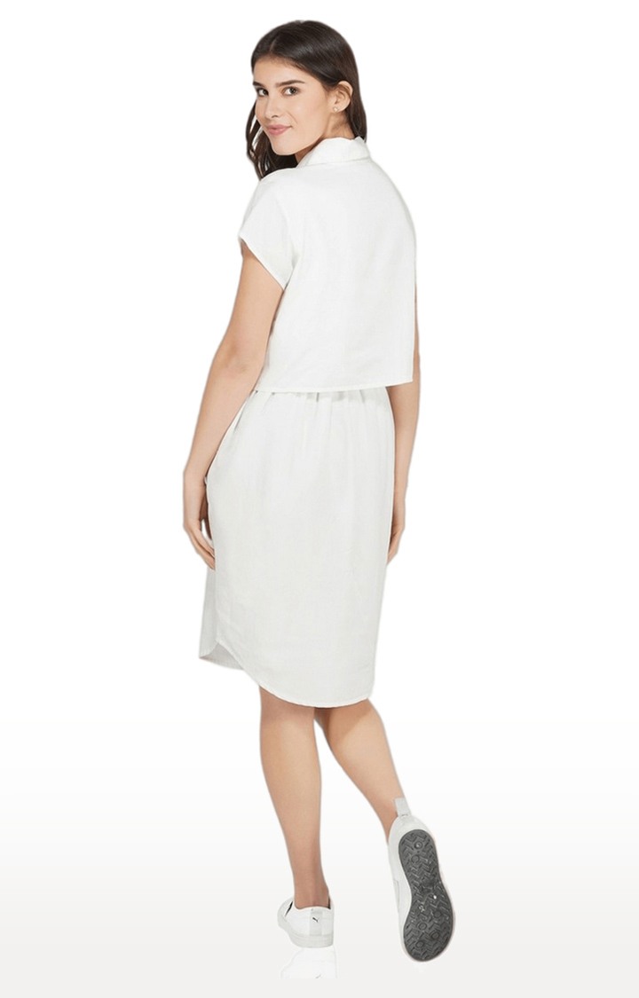 Women's White Solid Georgette Fit & Flare Dress