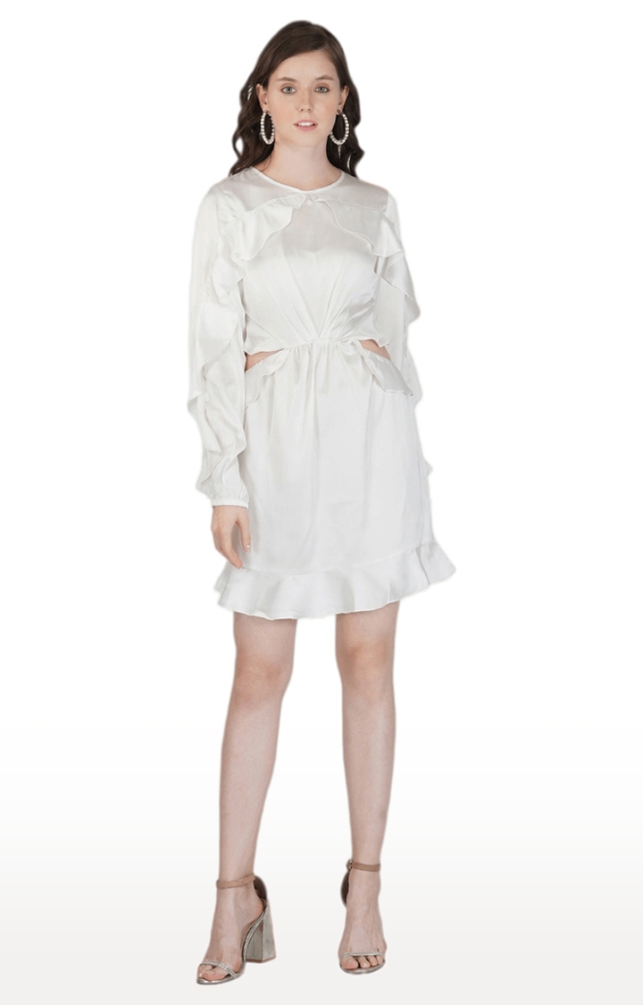 Women Ivory White Winsome Flutter Playsuit Dress