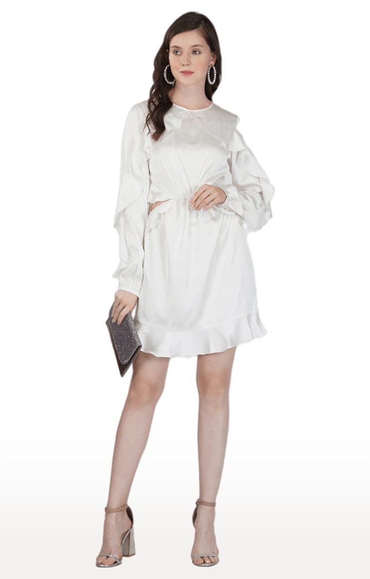SLAY | Women Ivory White Winsome Flutter Playsuit Dress
