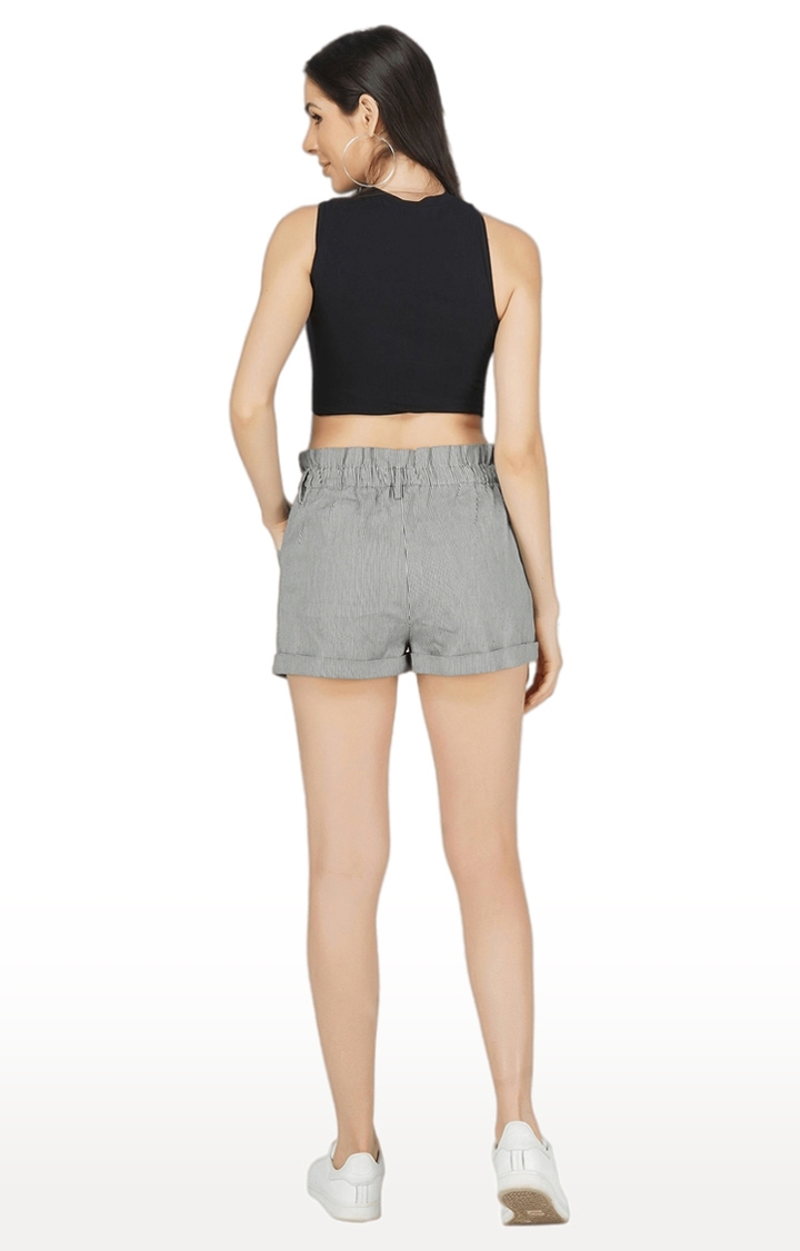 Women's Grey Satin Striped Shorts