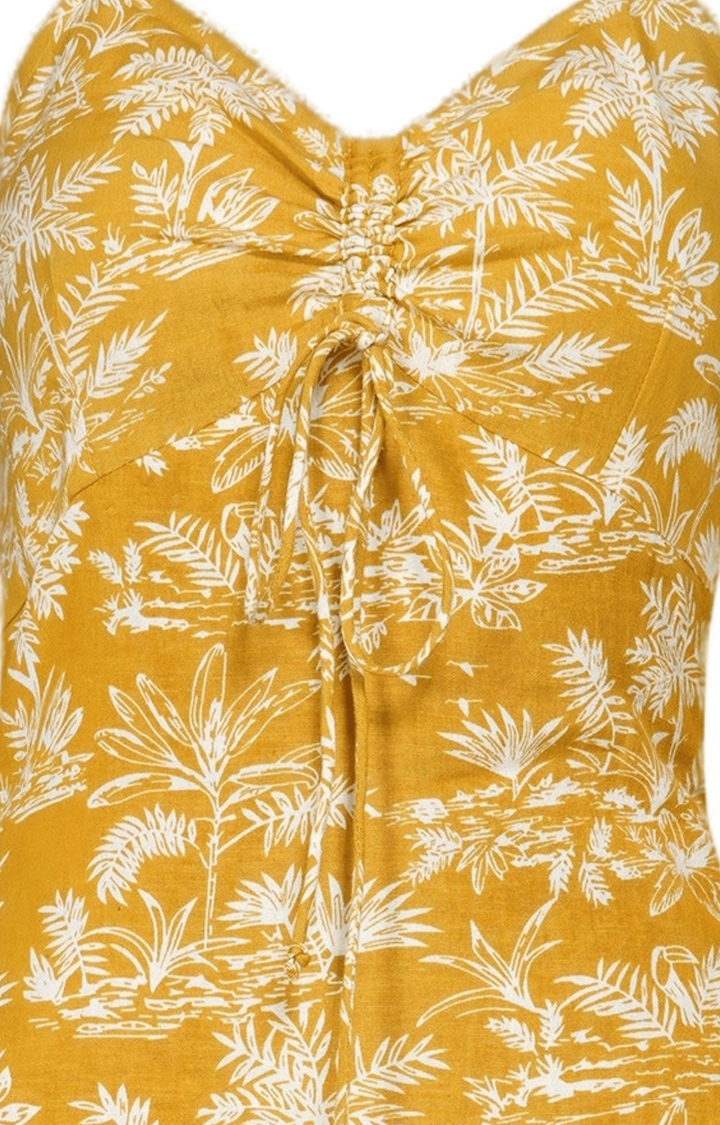Women's Yellow Printed Cotton Shift Dress