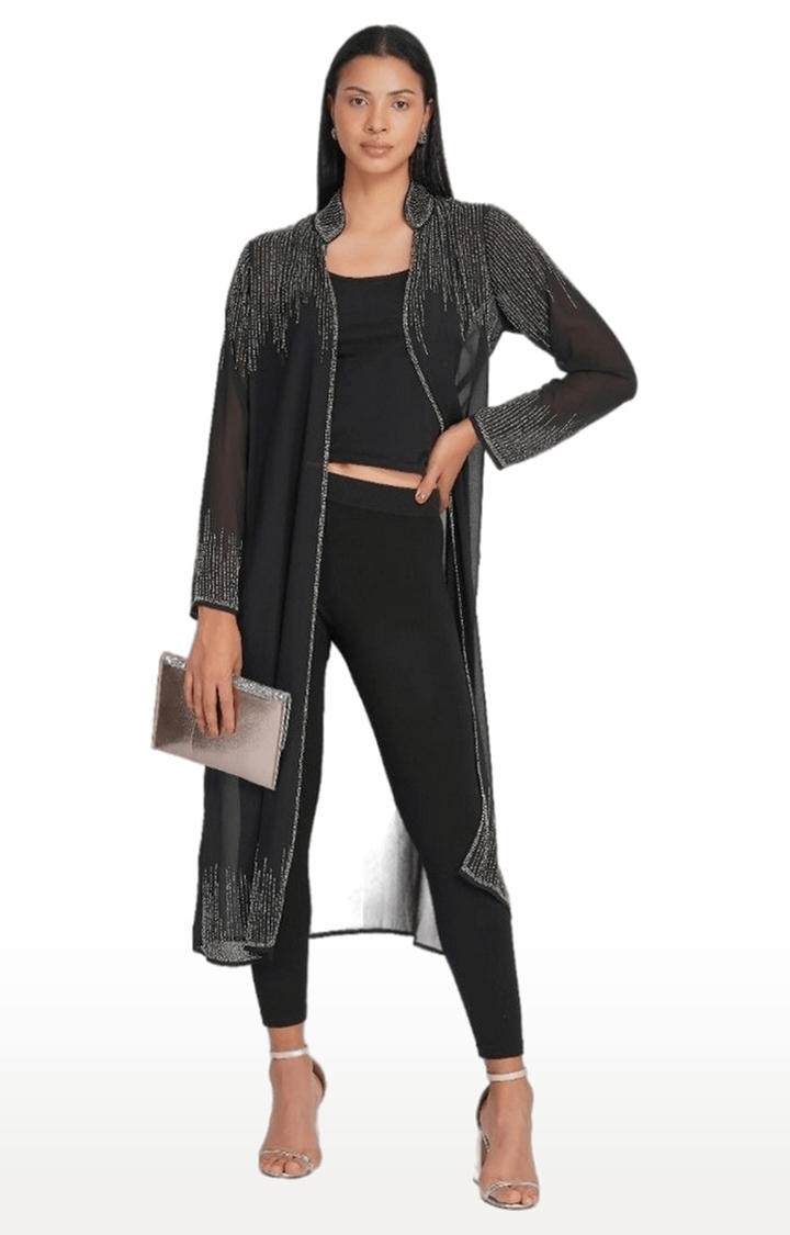SLAY | Women's Black Embellished Polyester Shrugs