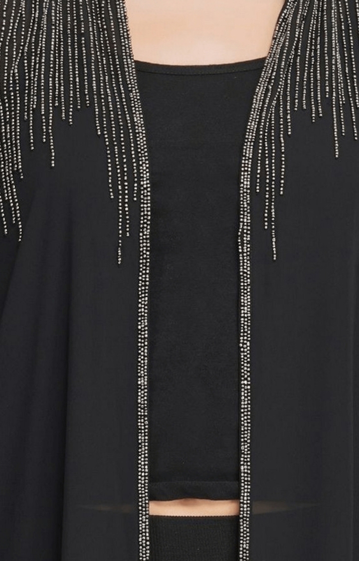 Women's Black Embellished Polyester Shrugs