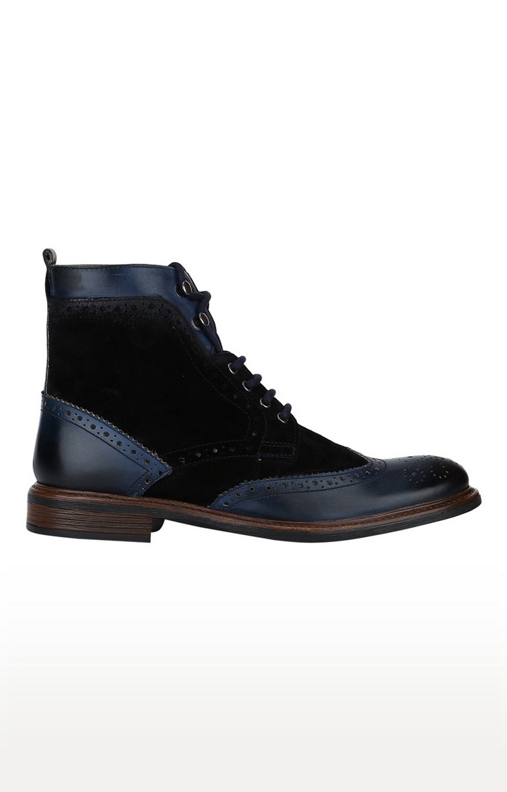 DEL MONDO | Del Mondo Genuine Leather Navy & Suede Black Colour Oxford Lace Up Boots For Mens 1