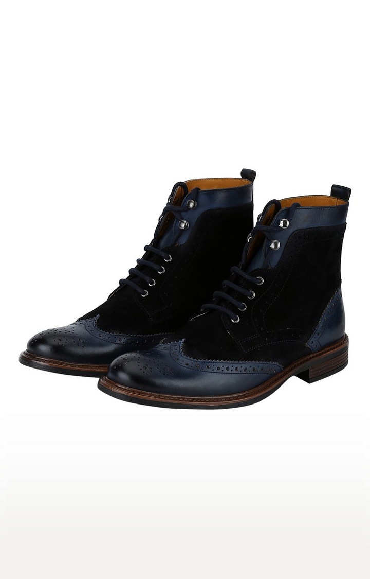 DEL MONDO | Del Mondo Genuine Leather Navy & Suede Black Colour Oxford Lace Up Boots For Mens 4