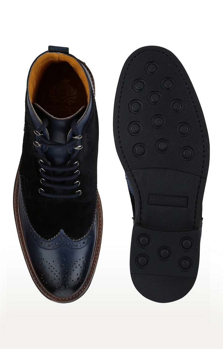 DEL MONDO | Del Mondo Genuine Leather Navy & Suede Black Colour Oxford Lace Up Boots For Mens 5
