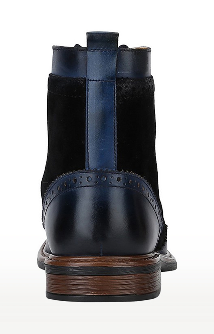 DEL MONDO | Del Mondo Genuine Leather Navy & Suede Black Colour Oxford Lace Up Boots For Mens 3
