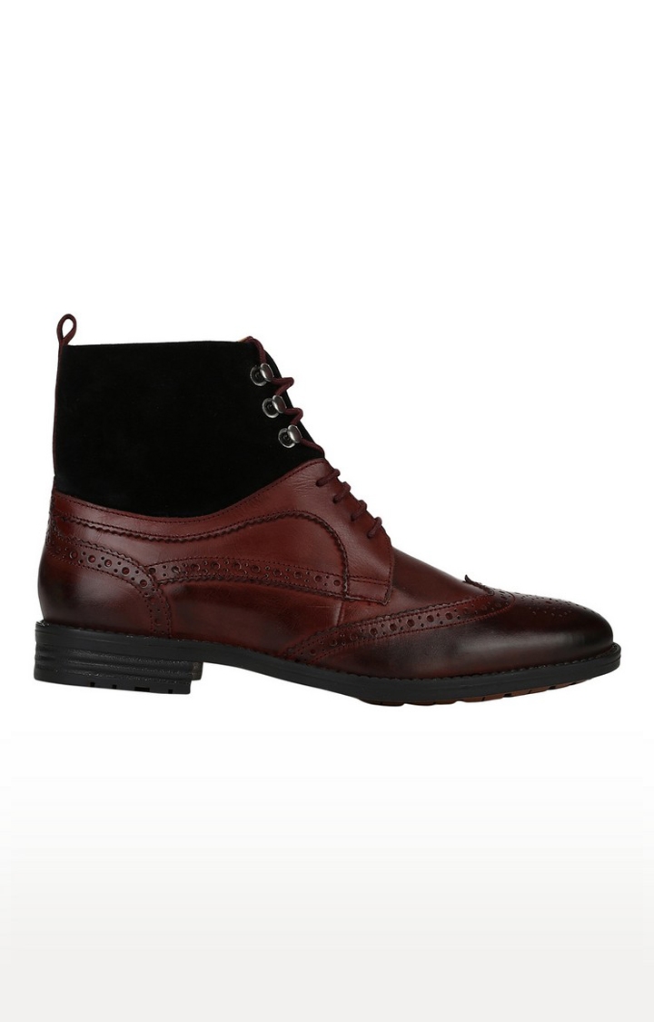DEL MONDO | Del Mondo Genuine Leather Black & Bordo Colour Lace Up Brogue Shoe For Mens 2