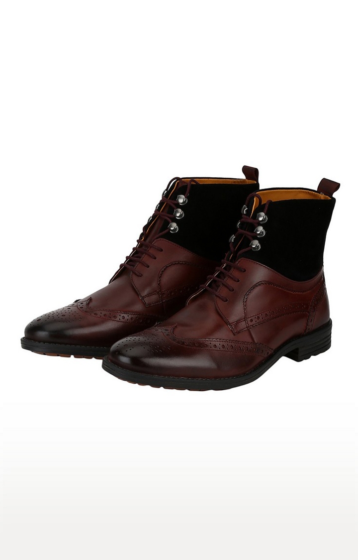 DEL MONDO | Del Mondo Genuine Leather Black & Bordo Colour Lace Up Brogue Shoe For Mens 4