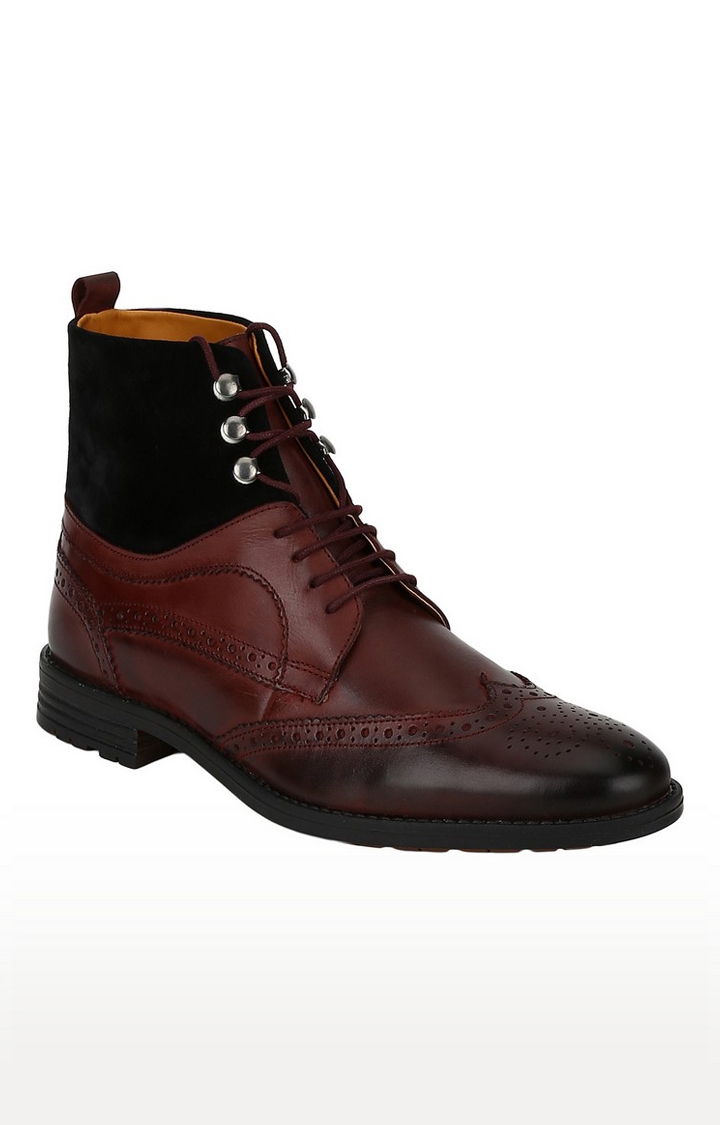 DEL MONDO | Del Mondo Genuine Leather Black & Bordo Colour Lace Up Brogue Shoe For Mens 0