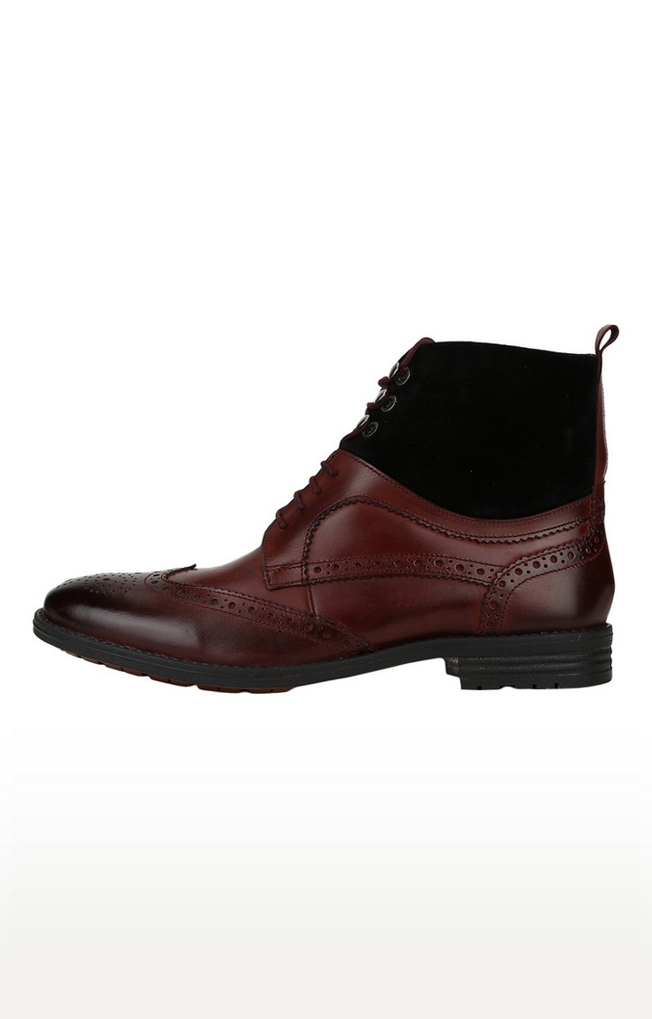 DEL MONDO | Del Mondo Genuine Leather Black & Bordo Colour Lace Up Brogue Shoe For Mens 3