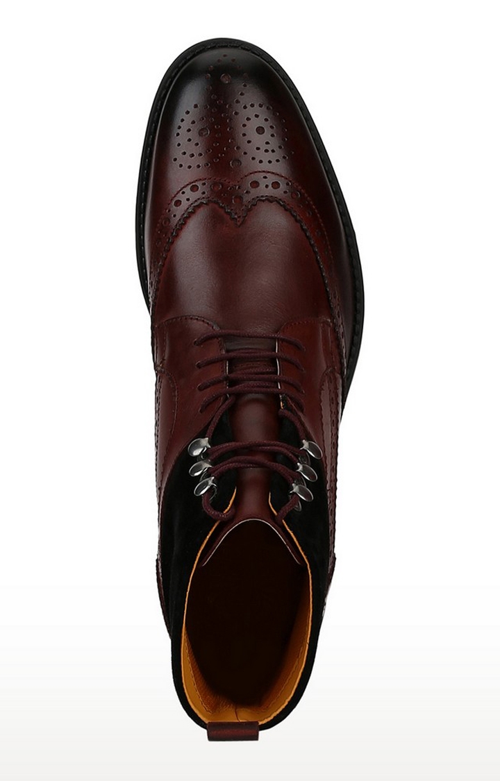 DEL MONDO | Del Mondo Genuine Leather Black & Bordo Colour Lace Up Brogue Shoe For Mens 5
