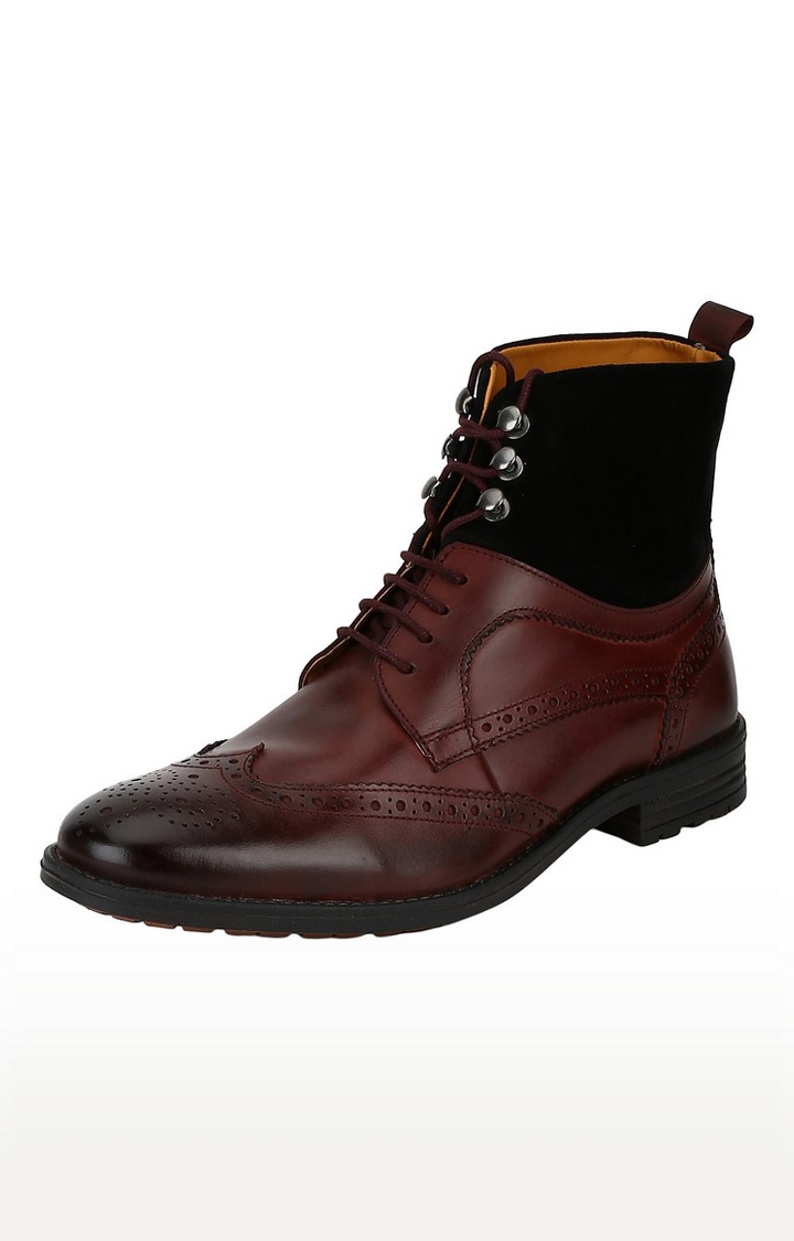 DEL MONDO | Del Mondo Genuine Leather Black & Bordo Colour Lace Up Brogue Shoe For Mens 1