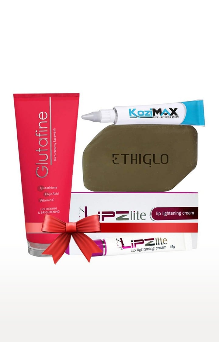 Ethiglo Skin Lightening and Brightening Kit Glutafine Face Wash, 70 g, Lipzlite, 15 g, Soap, 75 g, Kozimax Cream (15 g)
