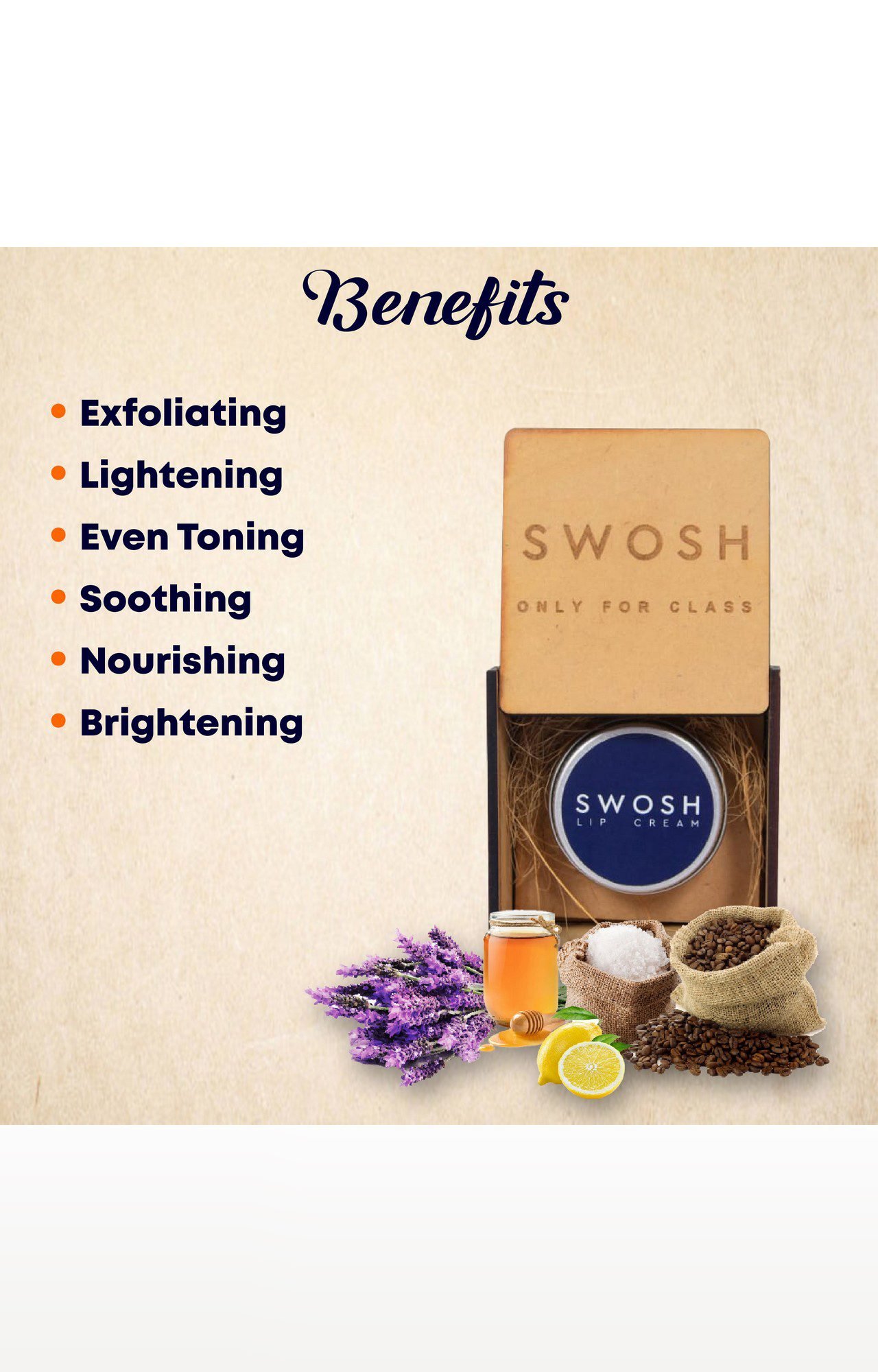 Swosh Organic Lip Cream For Lightening & Brightening Dark Lips For Men & Women, 15 G With Natural Extract, Clove Oil, Lavender Oil, Lemon Grass Oil Lip Cream