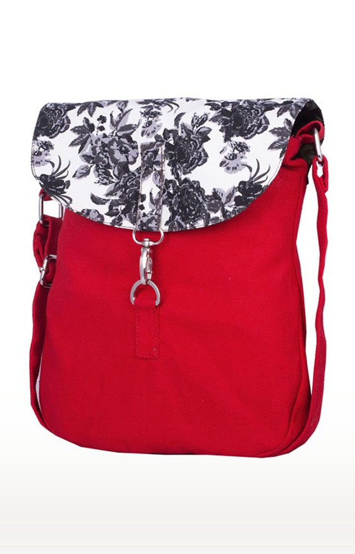 Vivinkaa | Vivinkaa Red Floral Printed Flap Canvas Sling Bags 3