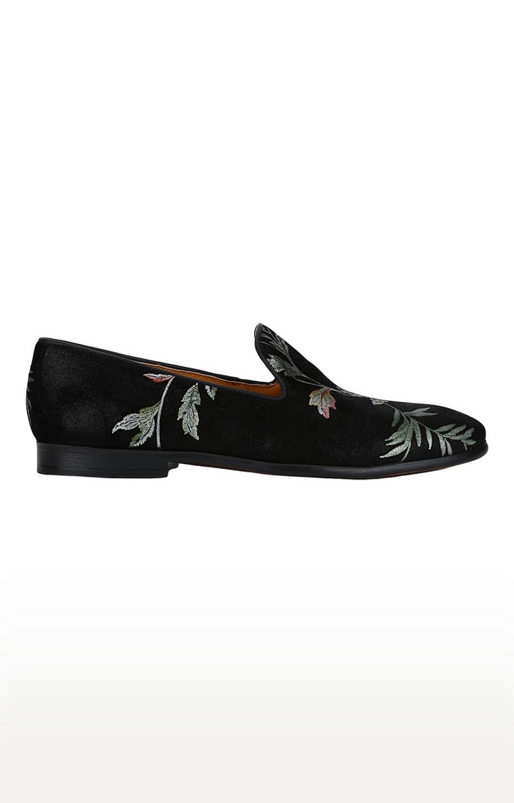 DEL MONDO | Del Mondo Genuine Leather Black Colour Flower Printed Slipon Loafer Shoe For Mens 1