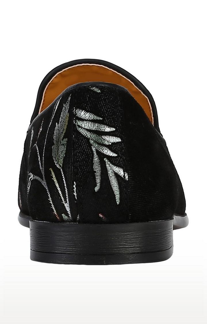 DEL MONDO | Del Mondo Genuine Leather Black Colour Flower Printed Slipon Loafer Shoe For Mens 3