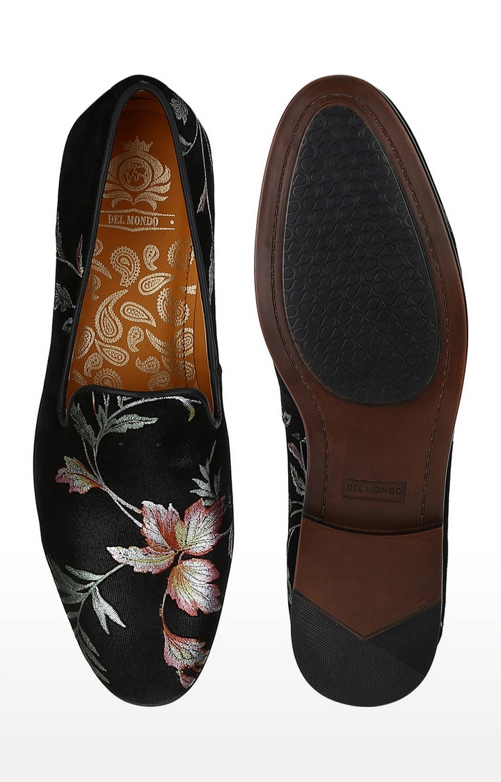 DEL MONDO | Del Mondo Genuine Leather Black Colour Flower Printed Slipon Loafer Shoe For Mens 5