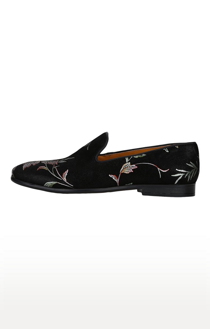 DEL MONDO | Del Mondo Genuine Leather Black Colour Flower Printed Slipon Loafer Shoe For Mens 2