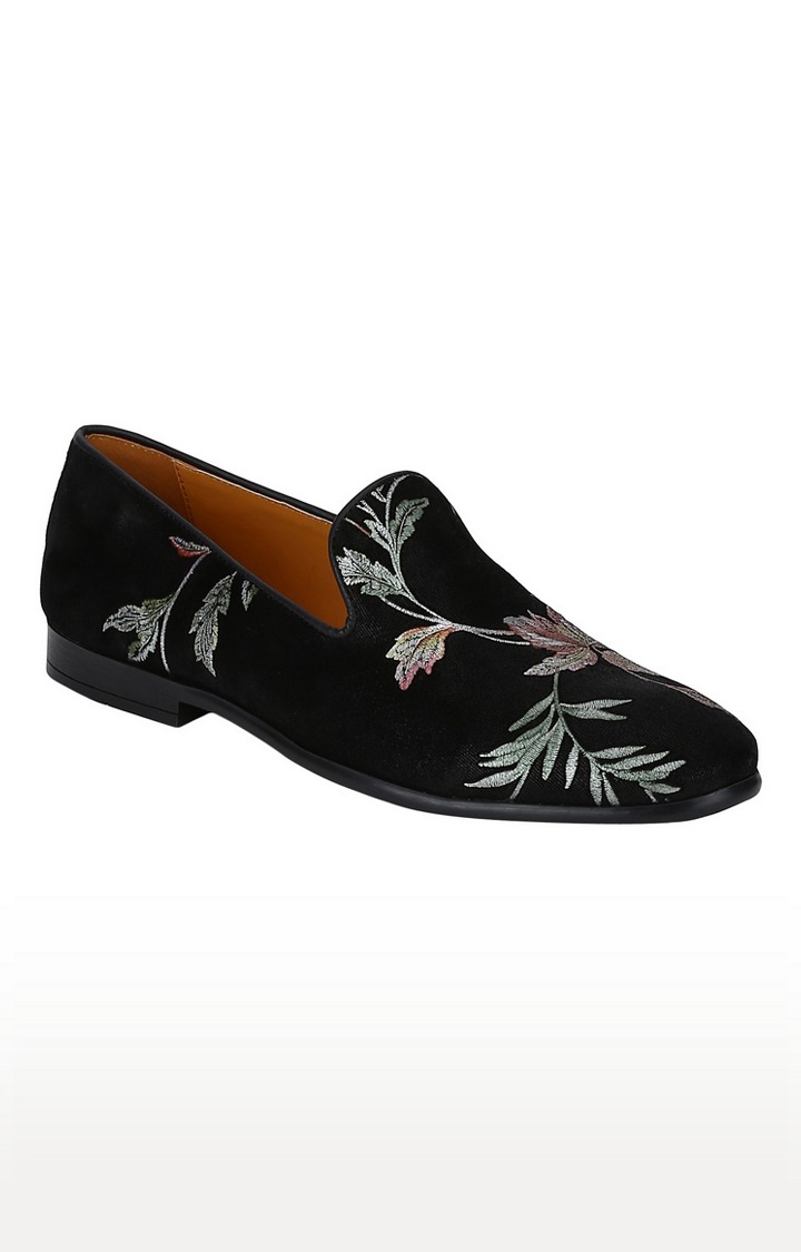 DEL MONDO | Del Mondo Genuine Leather Black Colour Flower Printed Slipon Loafer Shoe For Mens 0