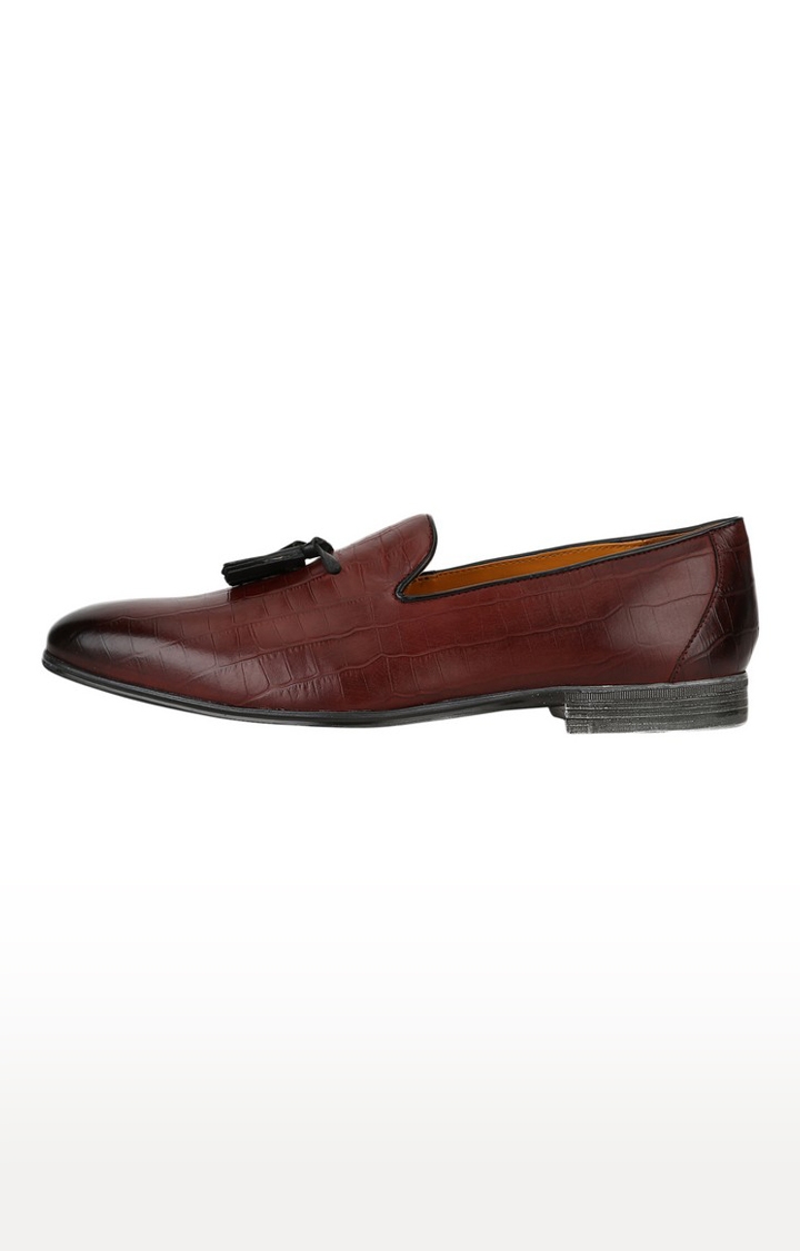 Del Mondo Genuine Leather Cherry Bordo & Black Colour Tazzle Slipon Loafer Shoe For Mens