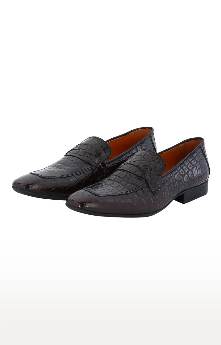 DEL MONDO | Del Mondo Genuine Leather Bordo Colour Croco Print Slipon Loafer Shoe For Mens 3