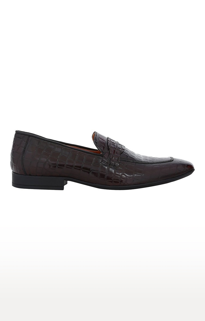 DEL MONDO | Del Mondo Genuine Leather Bordo Colour Croco Print Slipon Loafer Shoe For Mens 1