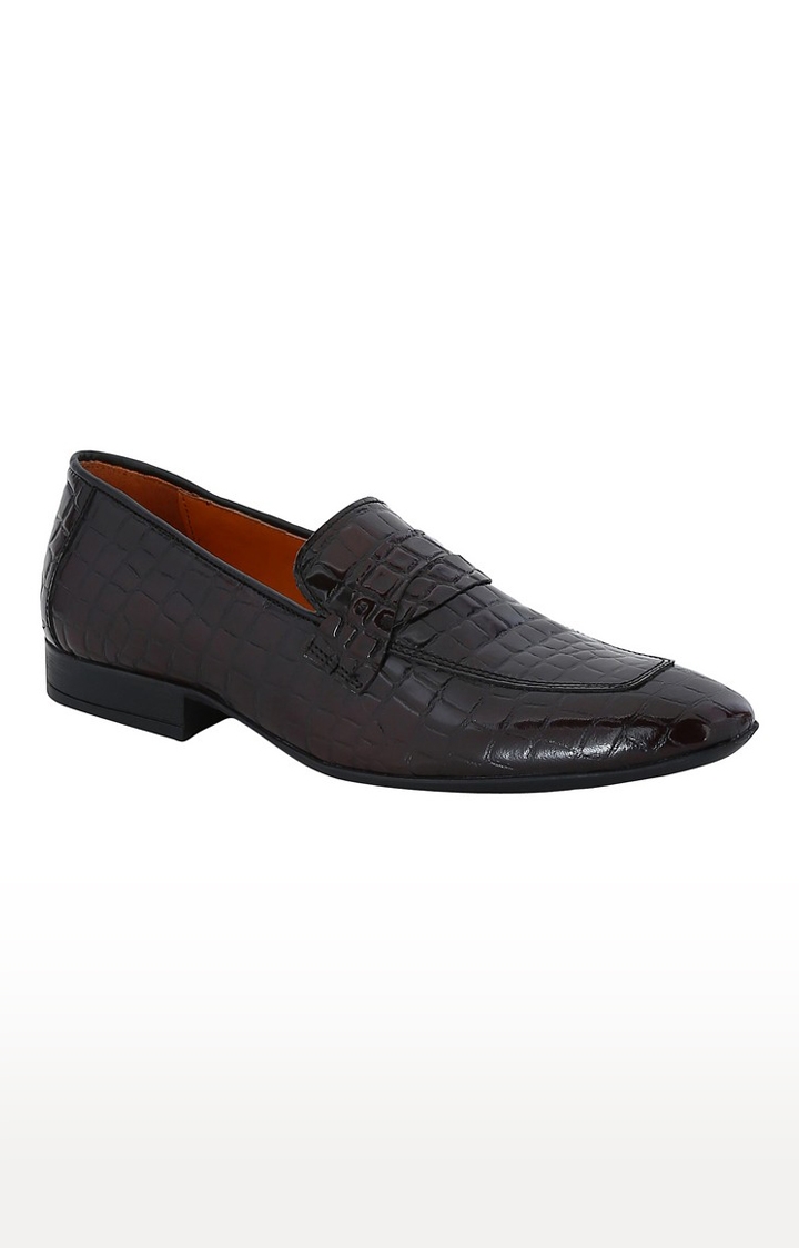 DEL MONDO | Del Mondo Genuine Leather Bordo Colour Croco Print Slipon Loafer Shoe For Mens 0