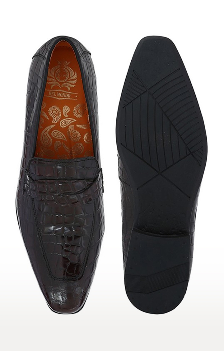 DEL MONDO | Del Mondo Genuine Leather Bordo Colour Croco Print Slipon Loafer Shoe For Mens 4
