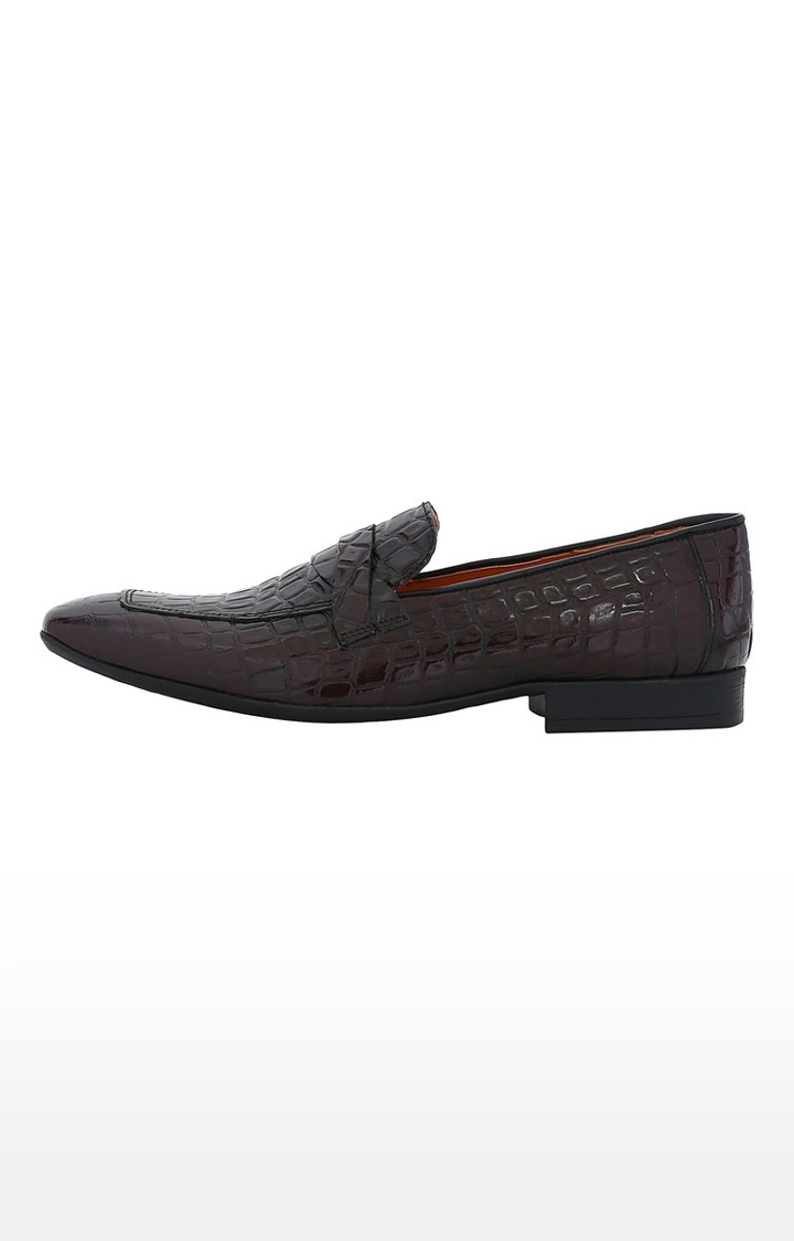DEL MONDO | Del Mondo Genuine Leather Bordo Colour Croco Print Slipon Loafer Shoe For Mens 2