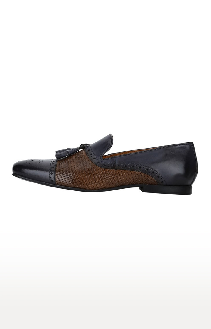DEL MONDO | Del Mondo Genuine Leather Navy & Brown Colour Tazzle Slipon Brogue Loafer Shoe For Mens 2