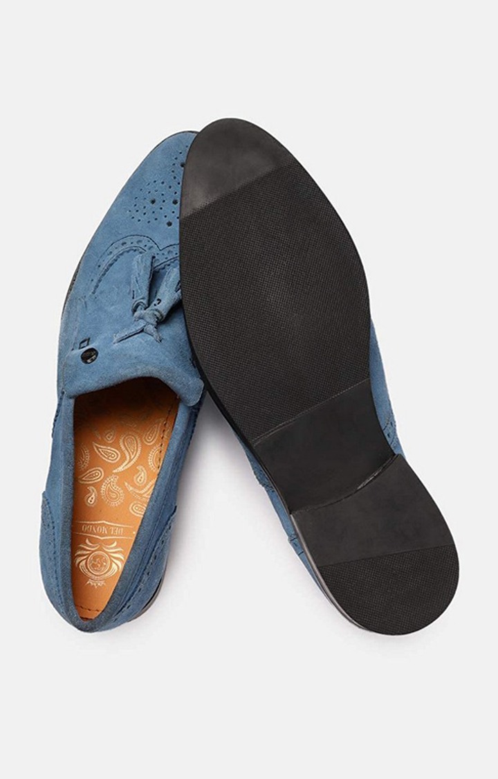 Del Mondo Genuine Leather Jeans Blue Colour Tazzle Slipon Loafer Brogue Shoe For Mens