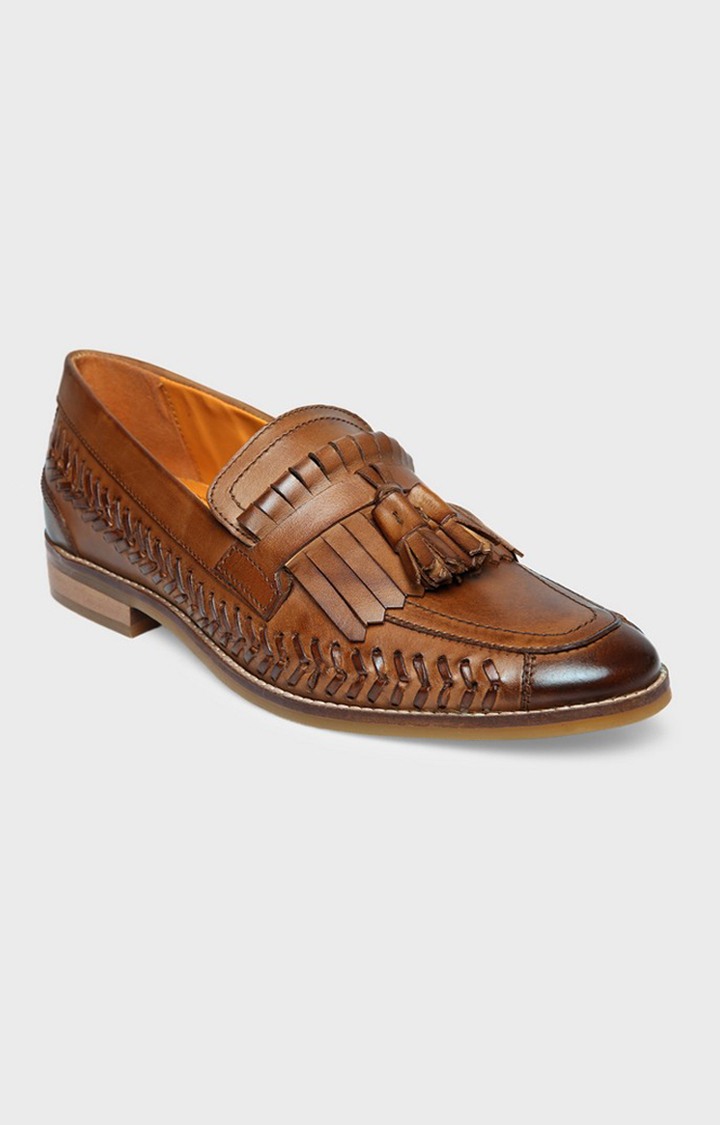 Tan daily genuine leather loafers shoes best sale