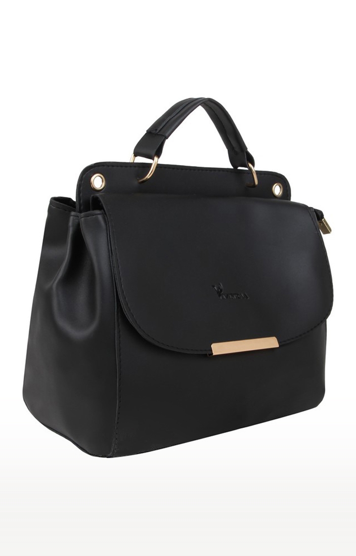 Vivinkaa | Vivinkaa Black Solid Leatherette Flap Compartment Sling Bag 2
