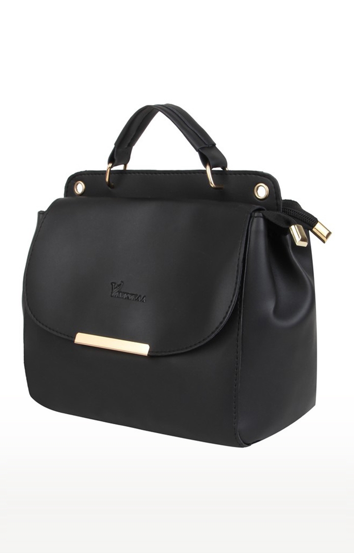 Vivinkaa | Vivinkaa Black Solid Leatherette Flap Compartment Sling Bag 3