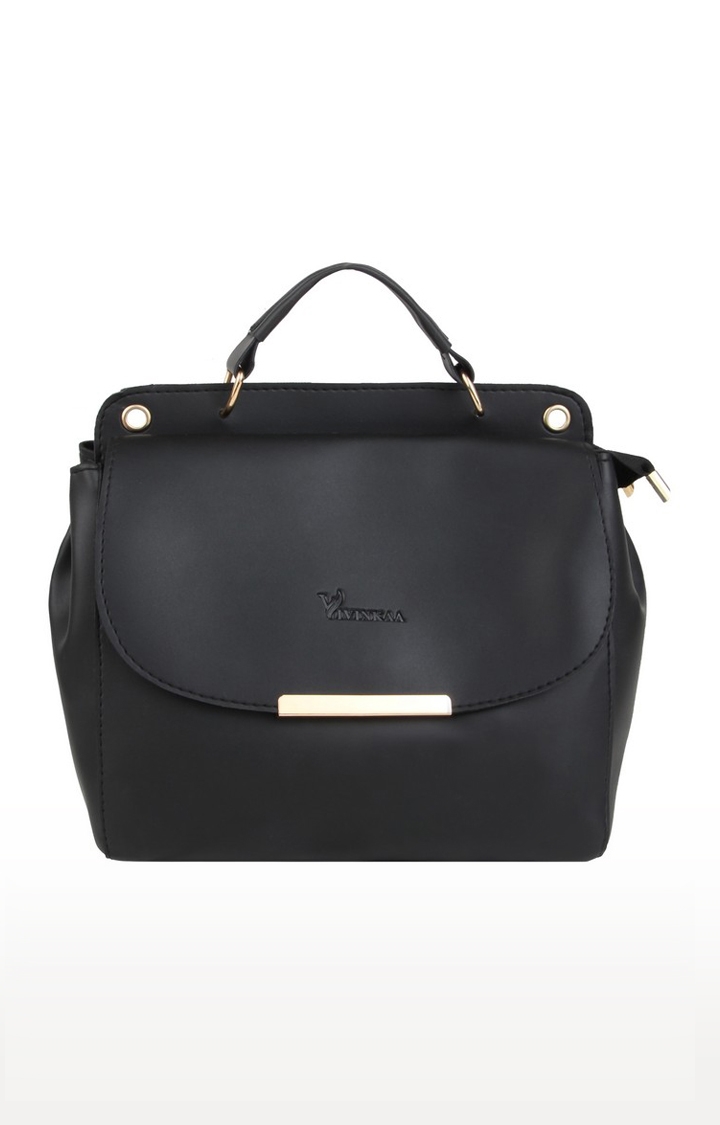 Vivinkaa | Vivinkaa Black Solid Leatherette Flap Compartment Sling Bag 4