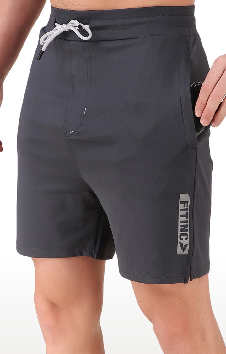 Fitinc | Men's Grey Lycra Solid Activewear Shorts 4