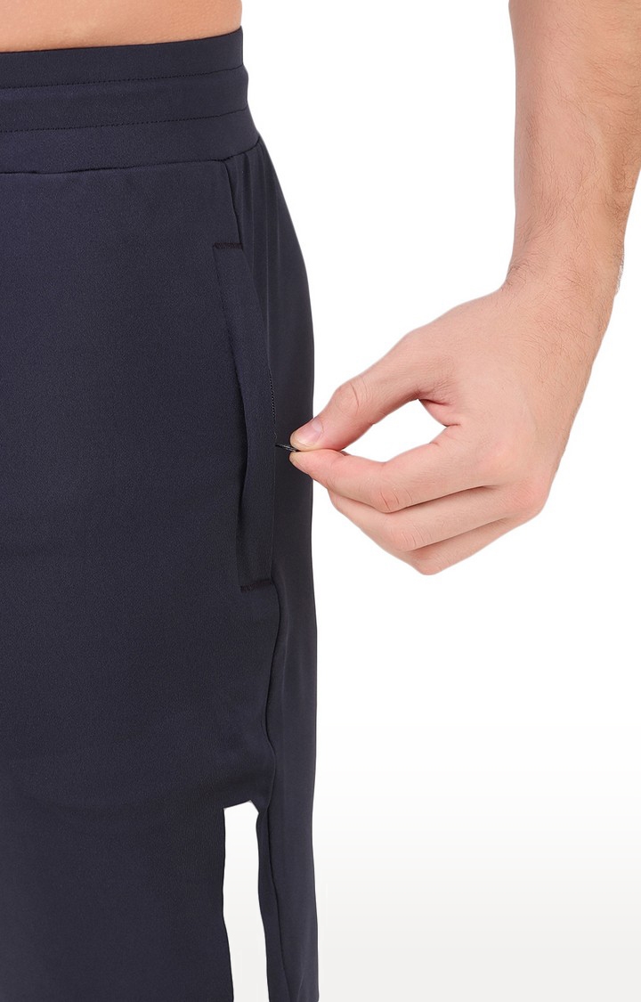 Fitinc | Men's Navy Blue  Lycra Solid Activewear Shorts 4