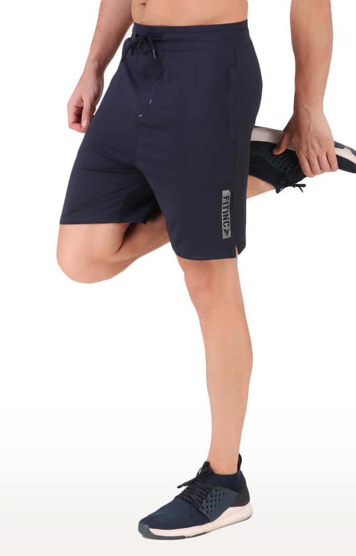 Fitinc | Men's Navy Blue  Lycra Solid Activewear Shorts 1