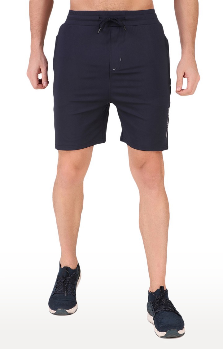 Fitinc | Men's Navy Blue  Lycra Solid Activewear Shorts 0