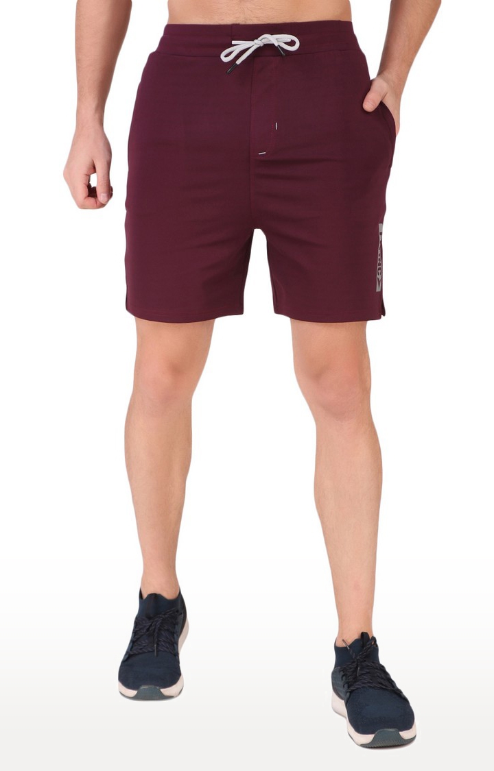 Fitinc | Men's Maroon Lycra Solid Activewear Shorts