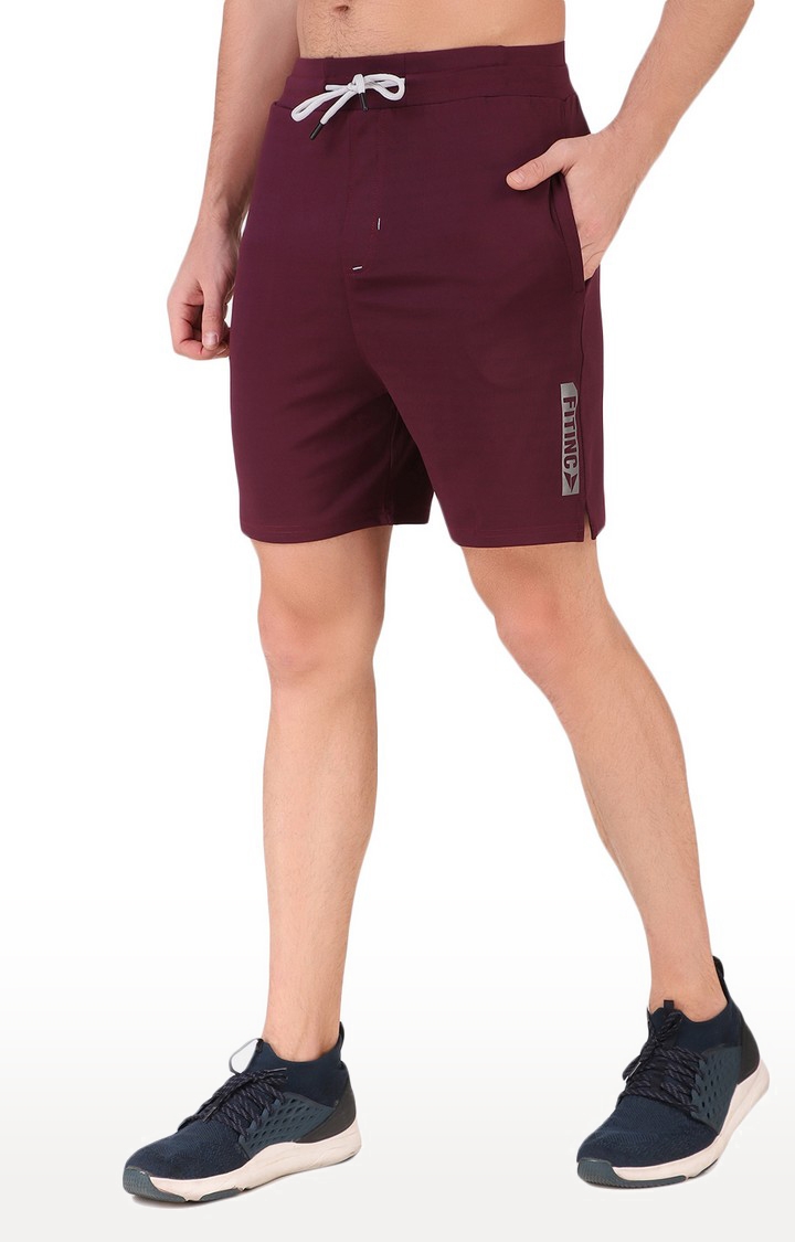 Fitinc | Men's Maroon Lycra Solid Activewear Shorts 1