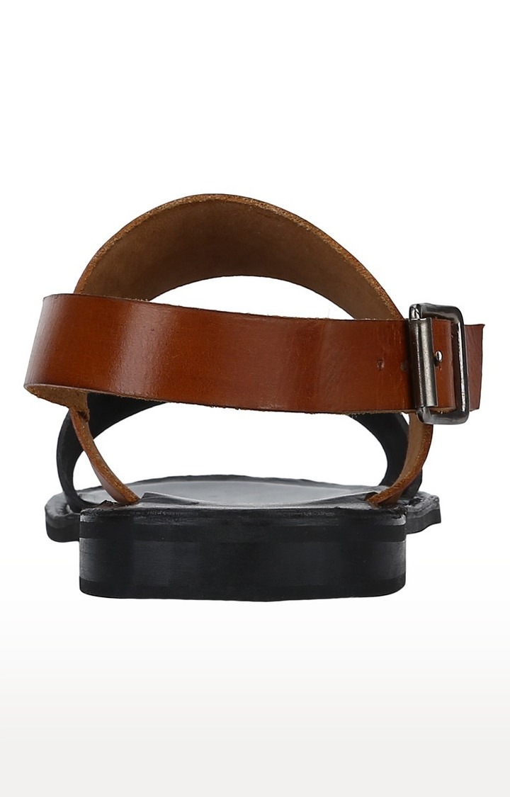 Del Mondo Genuine Leather Black & Tan Colour Buckle Strap Mens Sandals