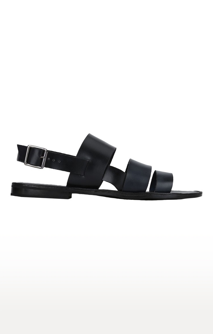 Original Leather Black Trendy Strip Summer Sandals For Men - Frenzy