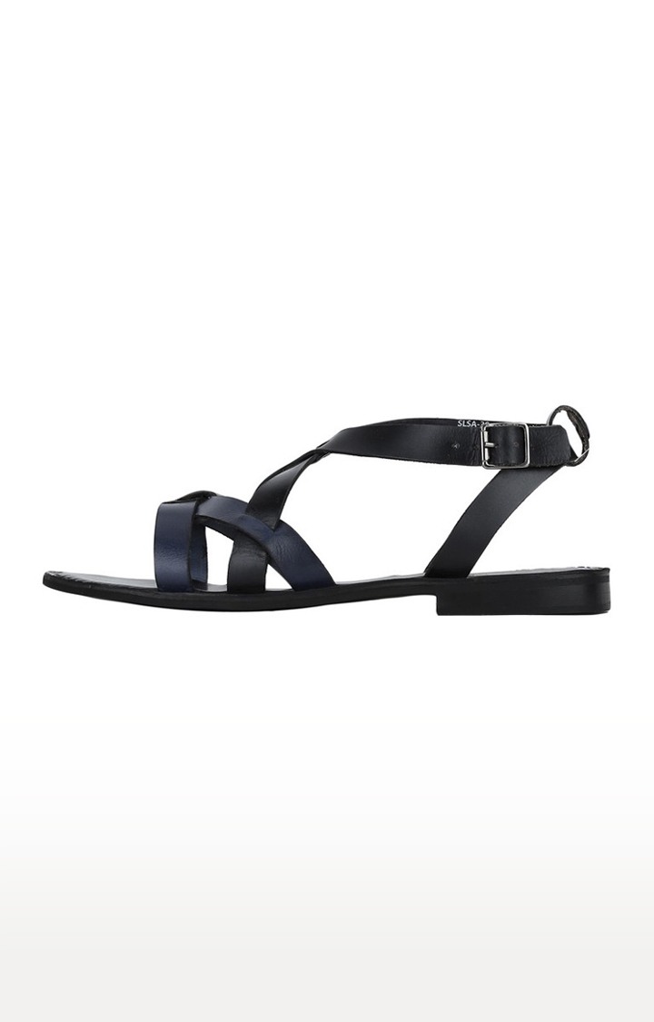 Del Mondo Genuine Leather Navy & Black Colour Buckle Strap Mens Sandals