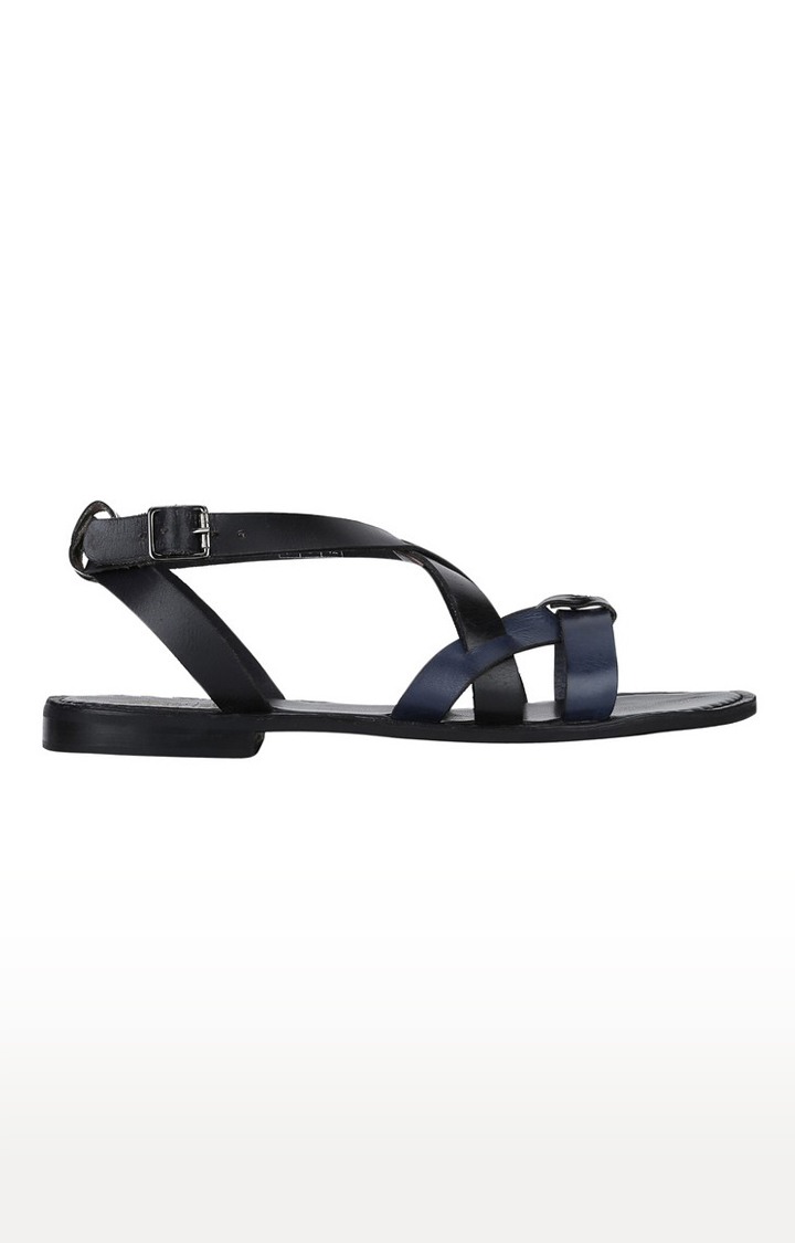 Del Mondo Genuine Leather Navy & Black Colour Buckle Strap Mens Sandals
